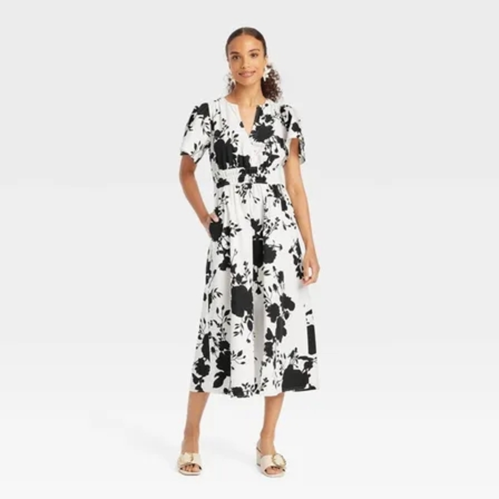 a new day Black and White Floral Midi Dress